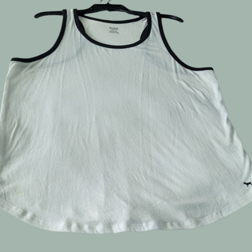 Pink Brand- Sz LG White Tank Top with Black Trim With Black Dog In Corner. - Picture 6 of 10